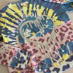 Colorful Tie-Dye Embellished Heart Sweater for Kids